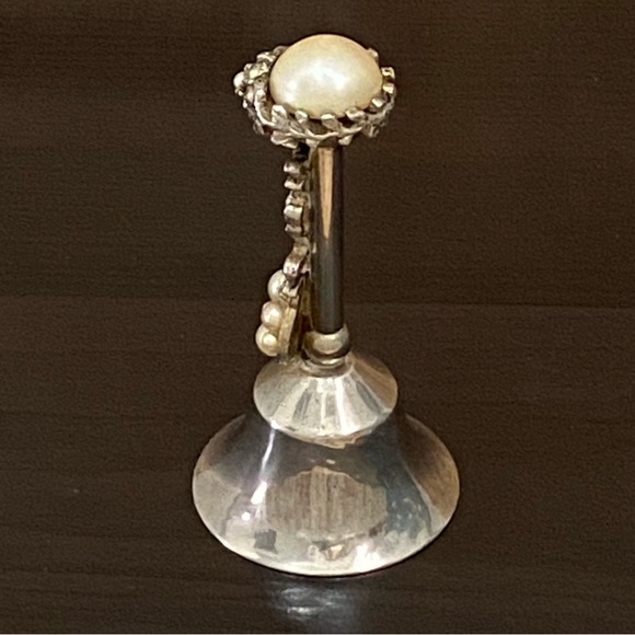 Vintage Collectible Faux Pearl Silver-plate Hand Bell - Picture 3 of 10